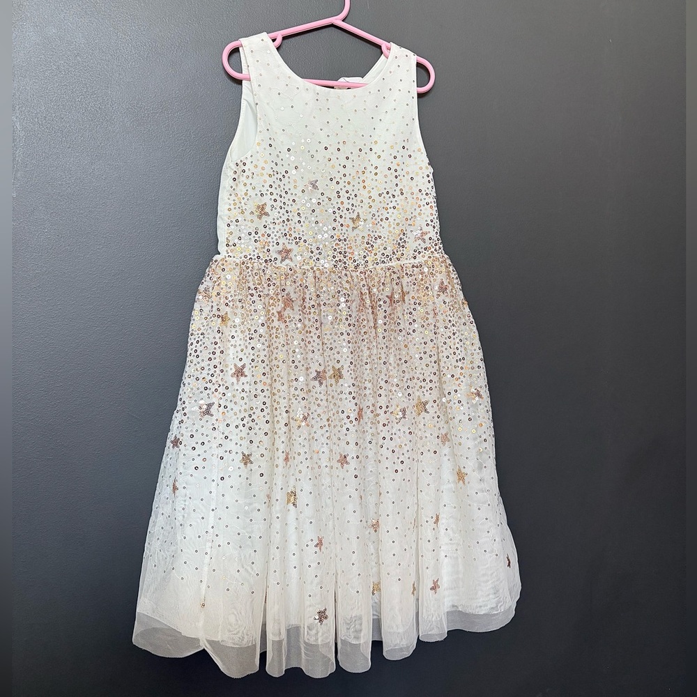 Size 8-9 H&M White and Gold Starry Kids Formal Dress